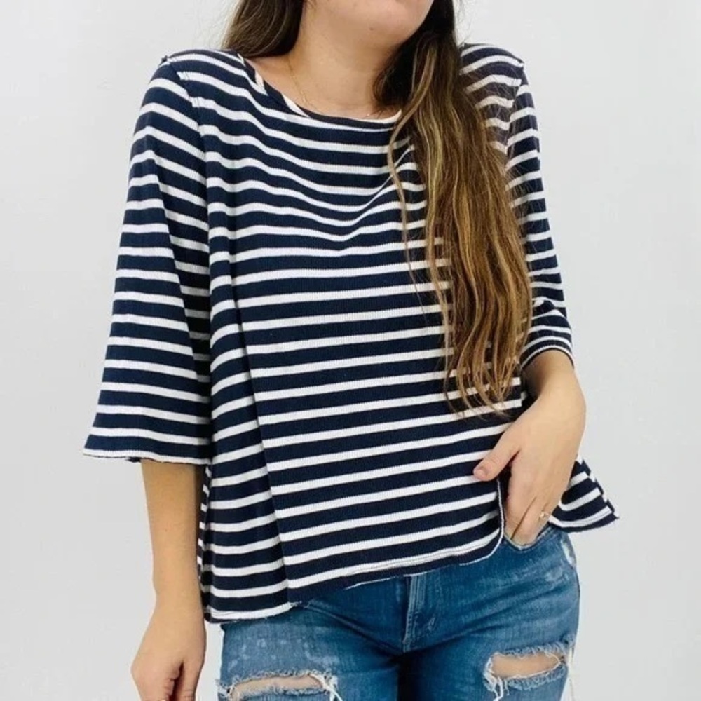 EUC We The Free Striped 3/4 Sleeve Crewneck Loose Fit Casual thermal small